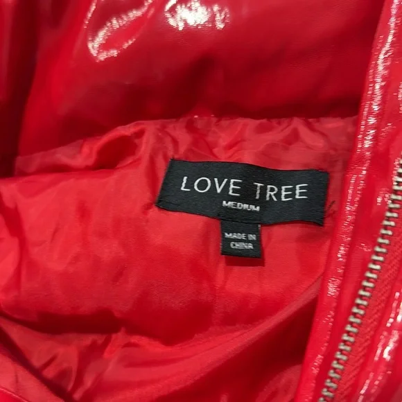 Love tree red pleather puffer jacket coat size M - Picture 12 of 13